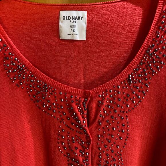Women's Plus 3X Old Navy Coral Cardigan with Metallic Silver Beading - Picture 2 of 3